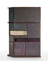 Large custom-made cabinet with shelves and drawers in Indian rosewood veneer and gray lacquered wood