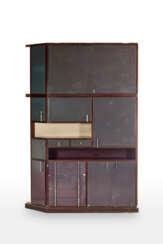 Large custom-made cabinet with shelves and drawers in Indian rosewood veneer and gray lacquered wood