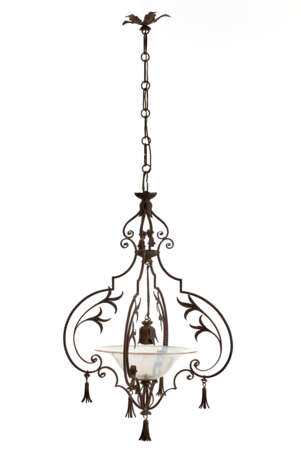 Carlo Rizzarda. Suspension lamp in barochetto style in wrought iron with leaf and twists - photo 1
