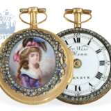 Pocket watch: rare paircase verge watch with enamel painting and jewels, Freres Wiss & Menu a Geneve ca. 1770 - photo 2