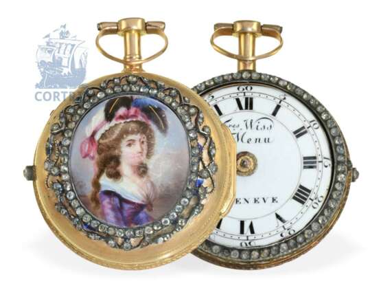Pocket watch: rare paircase verge watch with enamel painting and jewels, Freres Wiss & Menu a Geneve ca. 1770 - Foto 2