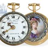 Pocket watch: rare paircase verge watch with enamel painting and jewels, Freres Wiss & Menu a Geneve ca. 1770 - фото 3