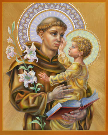 Painting “Saint Anthony of Padua with the Infant”, Wood, Oil paint, Postmodern, 2020 - photo 1