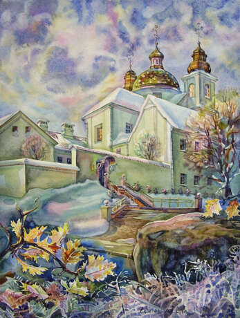 Painting “Holy Christmas-Mother of God Convent in Grodno”, Cardboard, Tempera, Realist, Landscape painting, 2011 - photo 1