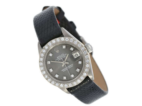 Armbanduhr: Luxusmodell einer vintage Damenuhr von Rolex von 1972, Referenz 6917 in der seltenen 18K Weißgoldausführung mit Brillantlünette und Diamantzifferblatt - photo 1