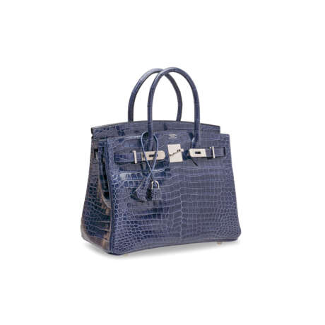 A SHINY BLEU ABYSSE POROSUS CROCODILE BIRKIN 30 WITH PALLADI... - фото 2