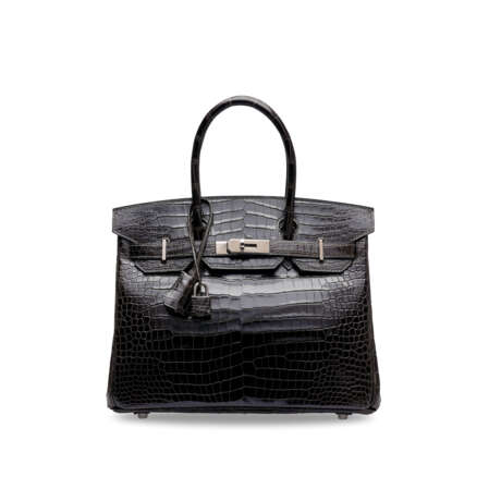 A SHINY GRAPHITE POROSUS CROCODILE BIRKIN 30 WITH PALLADIUM ... - фото 1