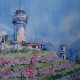 Zeichnung „Landschaft mit Leuchtturm“, Papier, Aquarell, Impressionismus, Landschaftsmalerei, 2019 - Foto 1