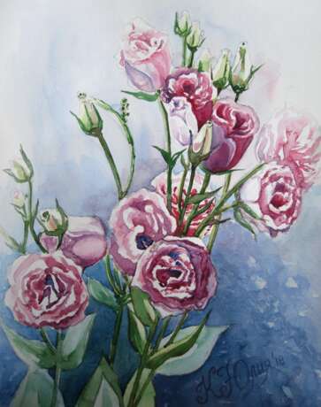 Zeichnung „Rosen rosa“, Papier, Aquarell, Schlacht, 2019 - Foto 1