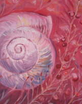 Розовая ракушка в росе