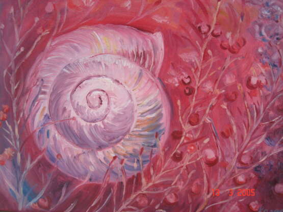Painting “Pink shell in the dew”, Canvas, Oil paint, Romanticism, Landscape painting, 2008 - photo 1