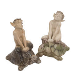 ROYAL COPENHAGEN, zwei Porzellanfiguren „Faun auf Schildkröte“