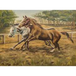 PHILIPP, KLAUS (geb. 1932), "Zwei galoppierende Pferde auf einer Koppel",