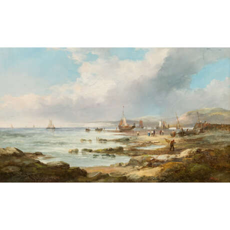 WILSON, JOHN JAMES (1818-1875) "Uferszene mit Fischern vor der Küste" - Foto 1