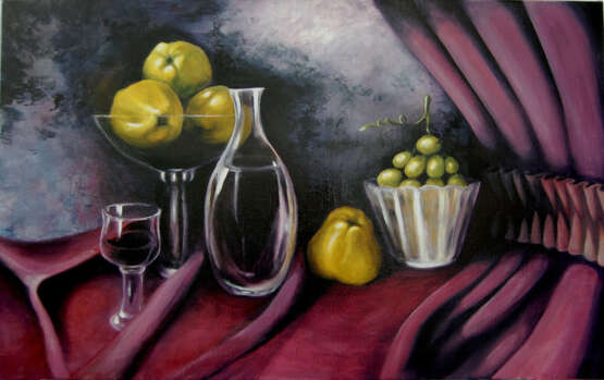 Painting “Wine and quinces. (Quince)”, Canvas, Oil paint, Classicism, Still life, 2014 - photo 1