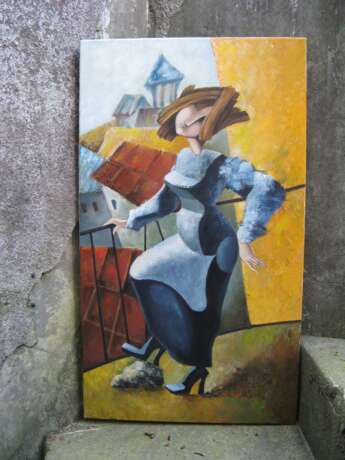 Peinture «Mme Luba sur le balcon», Toile, Peinture à l'huile, Fantaisie, 2020 - photo 1