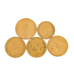 5 Goldmünzen GB/USA/Frankreich/Russland/Belgien -