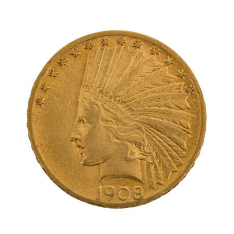 USA/GOLD -10 Dollars 1908, Indian Head, ss+, - photo 1