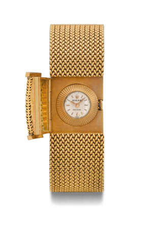 Rolex A lady's fine and rare 18K gold square bracelet watch ... - photo 1