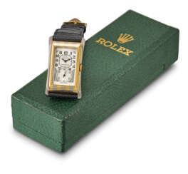 ROLEX A FINE AND RARE 18K YELLOW AND WHITE GOLD RECTANGULAR ...