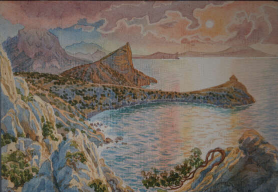 Drawing “Paradise”, Paper, Watercolor, Realist, Landscape painting, 1999 - photo 1