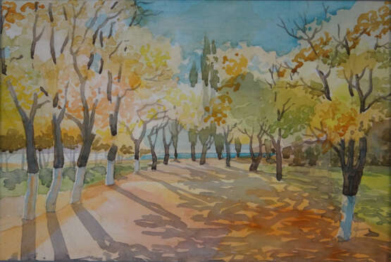 Zeichnung „Herbst.“, Papier, Aquarell, Realismus, Landschaftsmalerei, 2003 - Foto 1