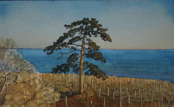 Drawing “In the middle of the vineyard.”, Paper, Watercolor, Realist, Landscape painting, 1988 - photo 1