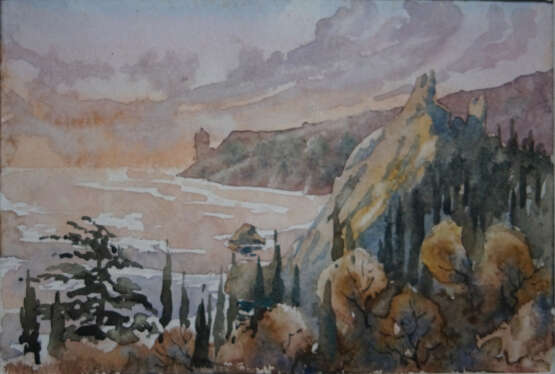Над Гурзуфом Paper Watercolor Realism Landscape painting 1998 - photo 1
