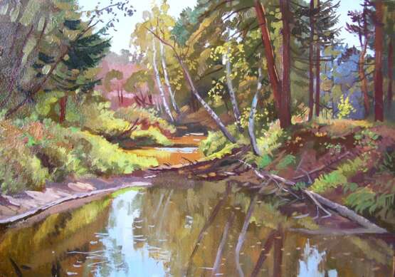 Painting “Autumn delight”, Fiberboard, Oil paint, Impressionist, Landscape painting, Russia, 2007 - photo 1