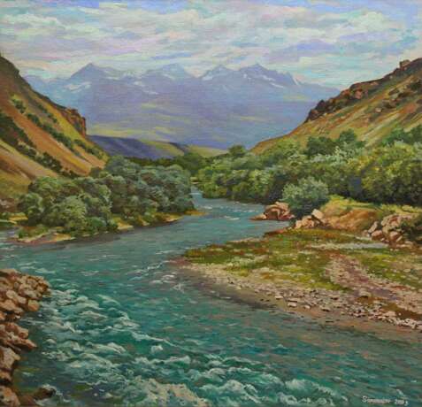 Gemälde „Der Fluss Karakol“, Leinwand, Ölfarbe, Realismus, Landschaftsmalerei, Russland, 2010 - Foto 1