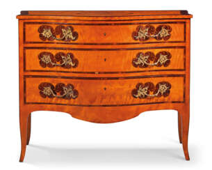 A GEORGE III-STYLE INDIAN ROSEWOOD CROSSBANDED AND MARQUETRY...
