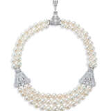 IMPORTANT NATURAL PEARL AND DIAMOND NECKLACE - Foto 1