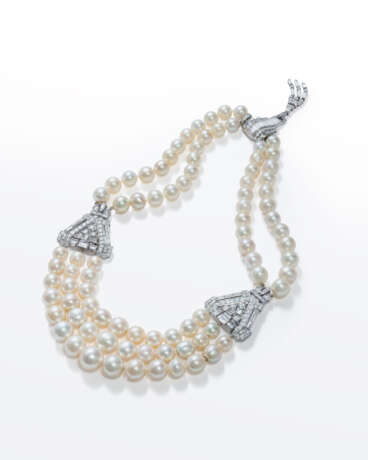 IMPORTANT NATURAL PEARL AND DIAMOND NECKLACE - Foto 2