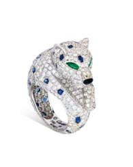 DIAMOND, SAPPHIRE, ONYX AND EMERALD 'PANTHÈRE' RING, CARTIER...
