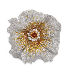 COLOURED DIAMOND AND DIAMOND 'POPPY FLOWER' BROOCH, MOUSSAIE...