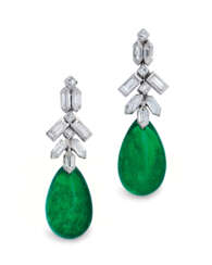 EARLY 20TH CENTURY EMERALD AND DIAMOND EARRINGS
