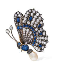 LATE 19TH CENTURY NATURAL PEARL, SAPPHIRE AND DIAMOND BROOCH...