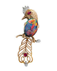 MID-20TH CENTURY OPAL, RUBY AND DIAMOND BROOCH, CARTIER
