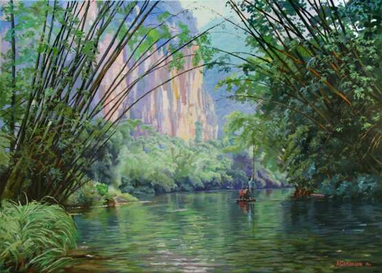 Gemälde „Auf dem li-Fluss“, Leinwand, Ölfarbe, Realismus, Landschaftsmalerei, Russland, 2015 - Foto 1
