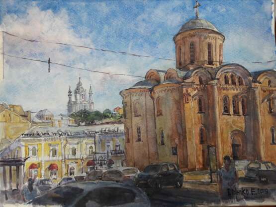 Drawing “Hem. Church Of The Assumption Of The Virgin Pirogoscha.”, Paper, Watercolor, Realist, Landscape painting, 2019 - photo 1