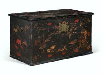 A CHINESE EXPORT BLACK AND RED-LACQUER COFFER