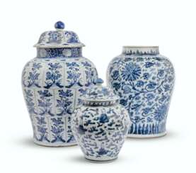 THREE CHINESE BLUE AND WHITE JARS