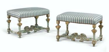 A PAIR OF NORTH ITALIAN PARCEL-GILT, BLUE AND POLYCHROME-PAI...