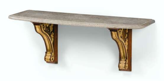 A PAIR OF PARCEL-GILT OAK AND MARBLE SHELVES - фото 2