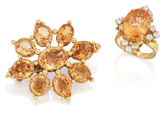 A TOPAZ CLUSTER BROOCH AND TOPAZ RING - photo 1