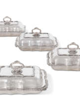 A SET OF FOUR GEORGE III SILVER ENTREE DISHES AND COVERS