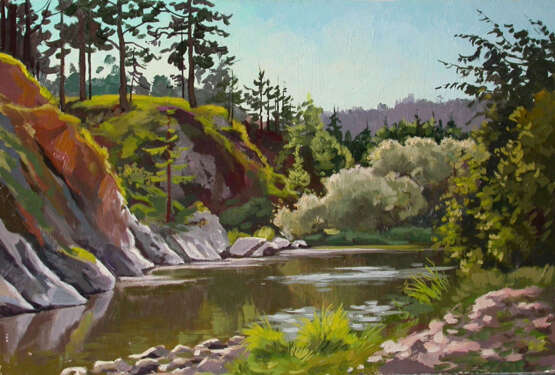 Gemälde „Der Fluss Rezh“, Hartfaserplatte, Ölfarbe, Impressionismus, Landschaftsmalerei, Russland, 2009 - Foto 1