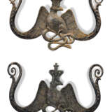 TWO MATCHING BLACK-PAINTED IRON HERALDIC CROWNED EAGLES - photo 1