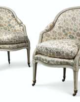 A PAIR OF GEORGE III CREAM-PAINTED BERGERES