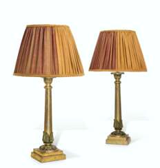 A PAIR OF EARLY VICTORIAN LACQUERED-BRASS TABLE LAMPS
